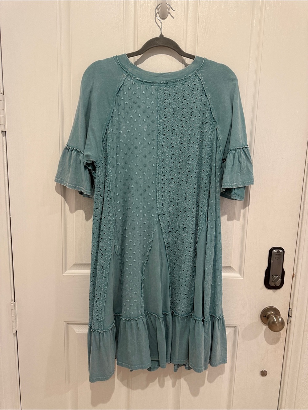 Easel Washed Teal Eyelet Ruffle Sleeve Dress - Picture 4 of 5